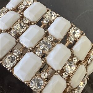 Vintage Milk Glass & Rhinestone Stretch Bracelet
